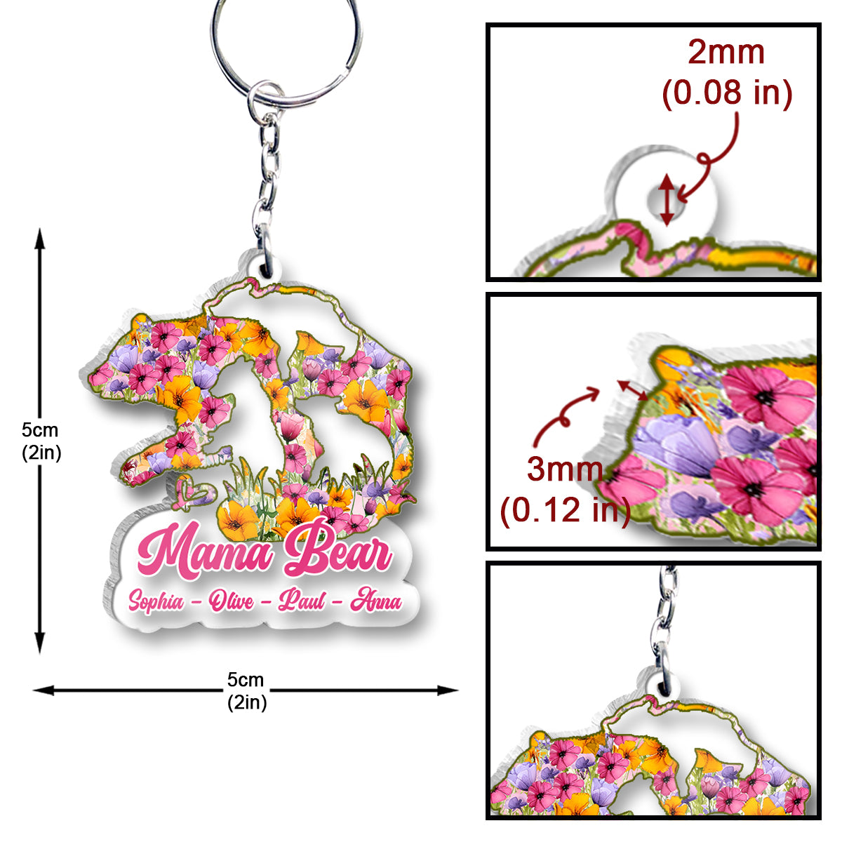 Maman Ours - Porte-clés transparent personnalisé Maman Ours
