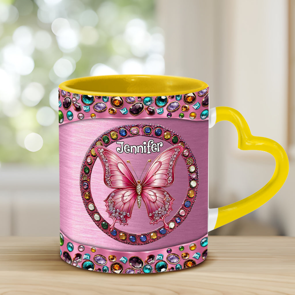 Beautiful Pink - Personalized Butterfly Heart Handle Mug