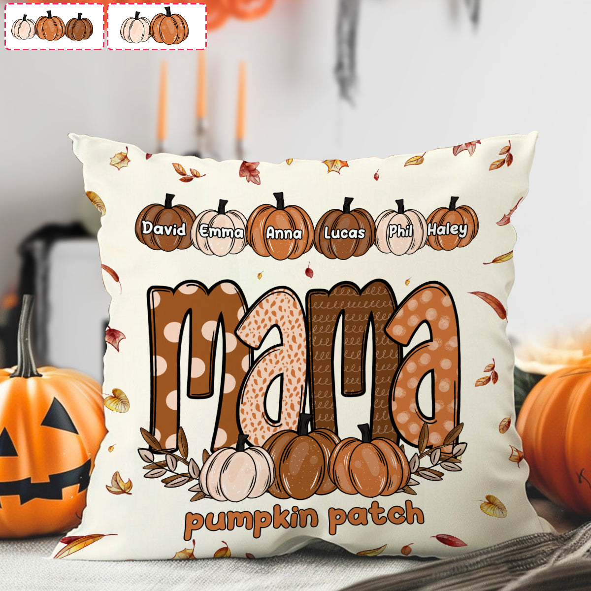 Coussin décoratif personnalisé « Maman Citrouille »