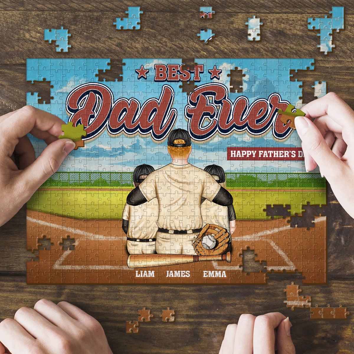 Meilleur papa du monde - Puzzle de baseball personnalisé