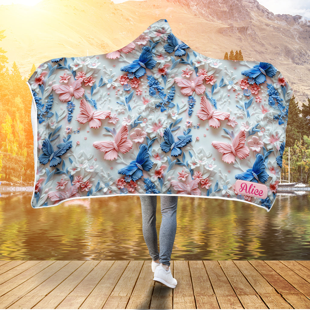 Couverture à capuche personnalisée à motifs papillons roses et bleus