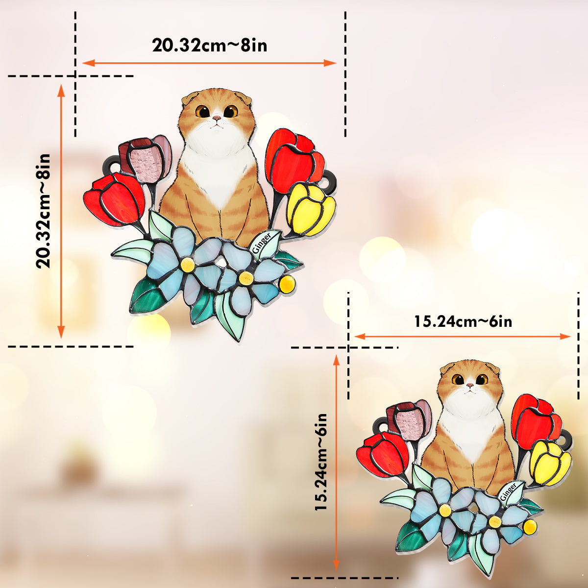 Chat parmi les fleurs - Décoration attrape-soleil personnalisée à suspendre à la fenêtre - Chat 