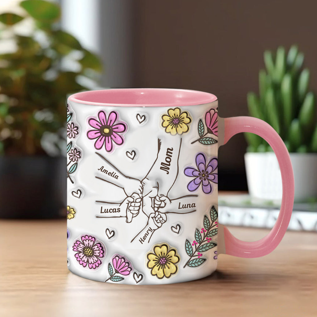 Pink Flower Holding Hands Nana Grandma Mom - Personalized Mother Accent Mug