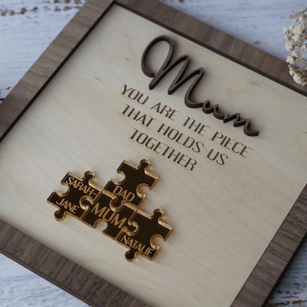 Maman, tu es le pilier de notre couple - Plaque en bois personnalisée avec puzzles