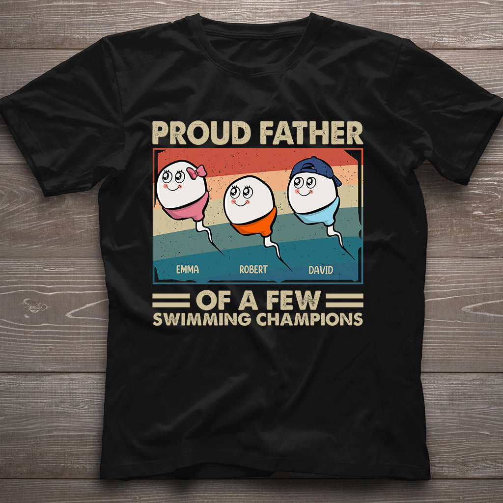 Fier papa, mère de plusieurs champions de natation - T-shirt et sweat à capuche personnalisés pour papa
