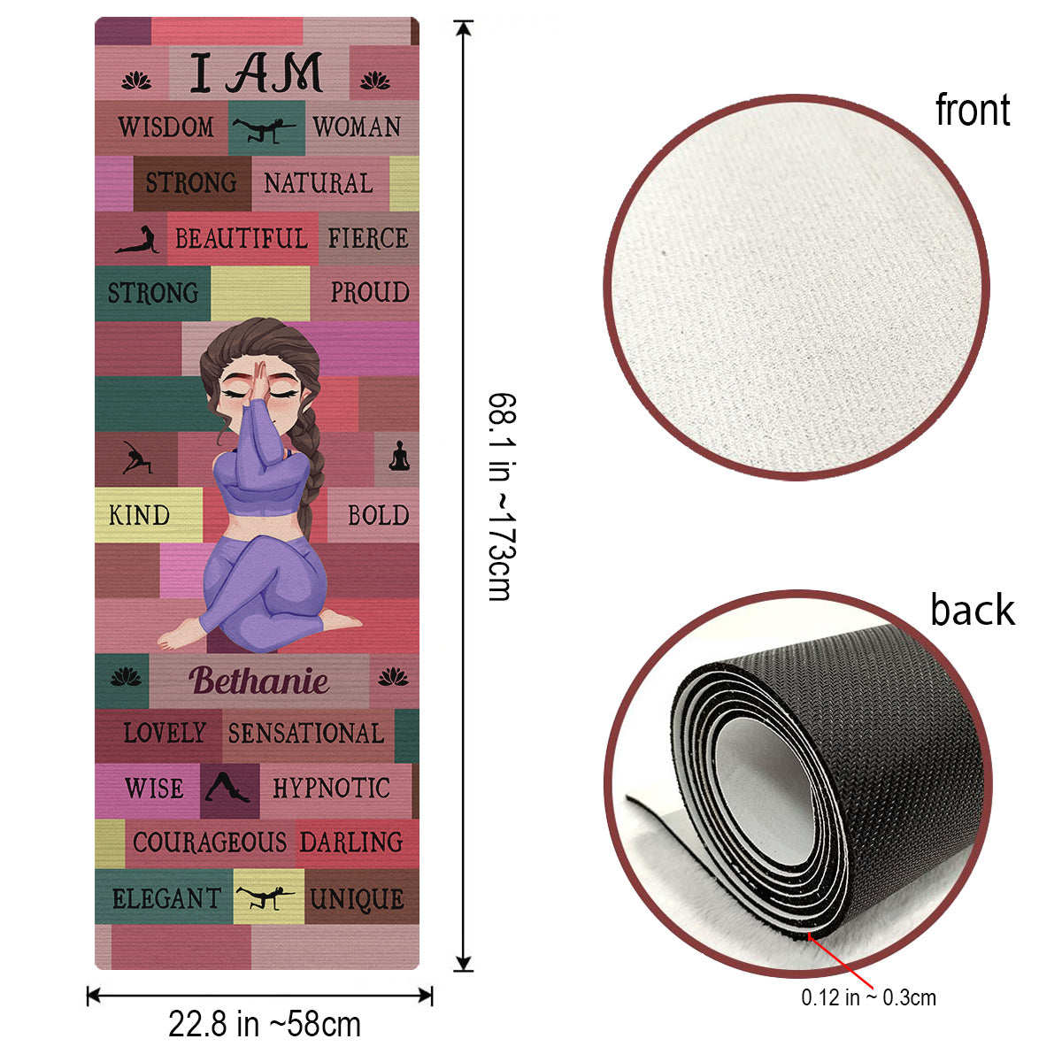 Tapis de yoga personnalisé Yoga Girl I Am Bold Pink - Tapis de yoga