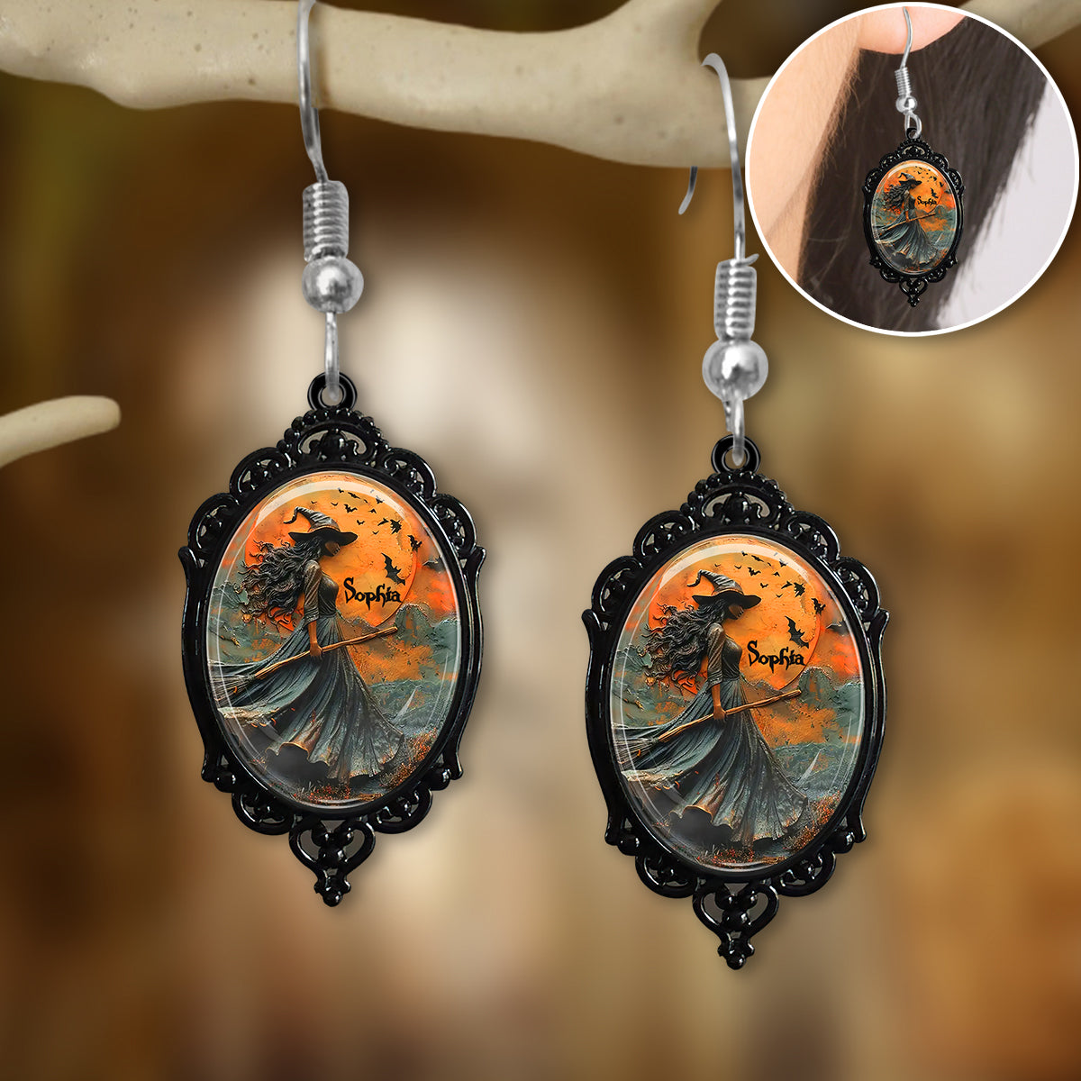 Belle sorcière - Boucles d'oreilles de sorcière personnalisées