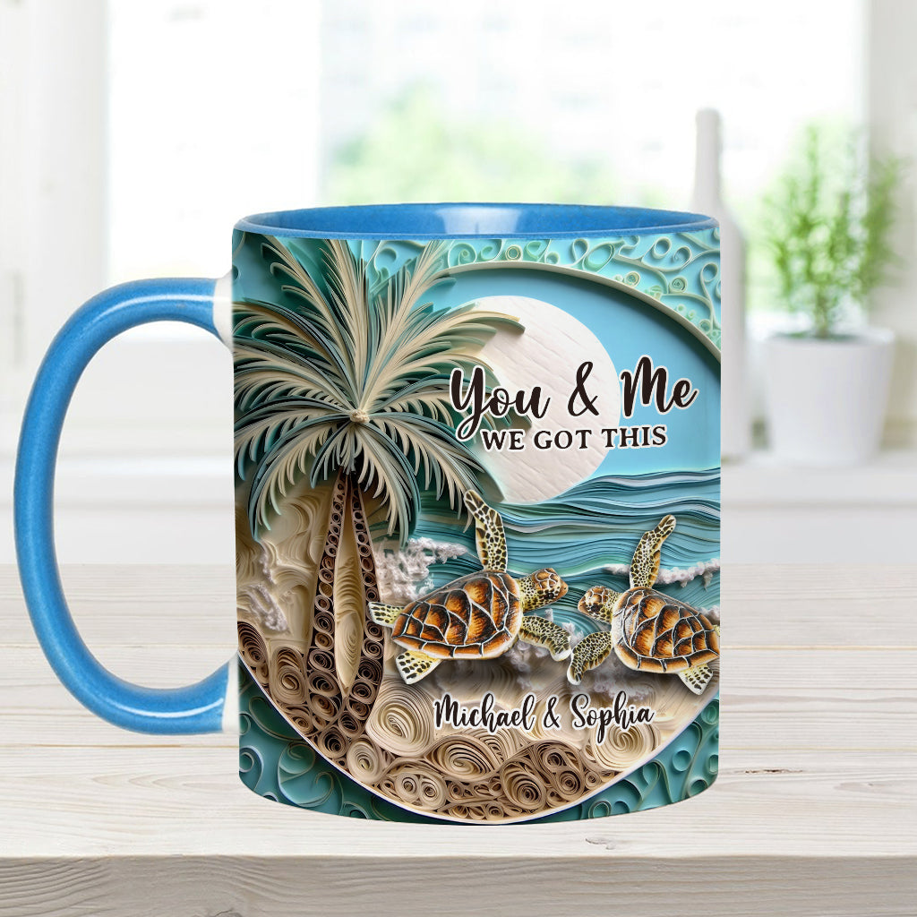 Couple de tortues sur la plage - Mug personnalisé à motif tortue