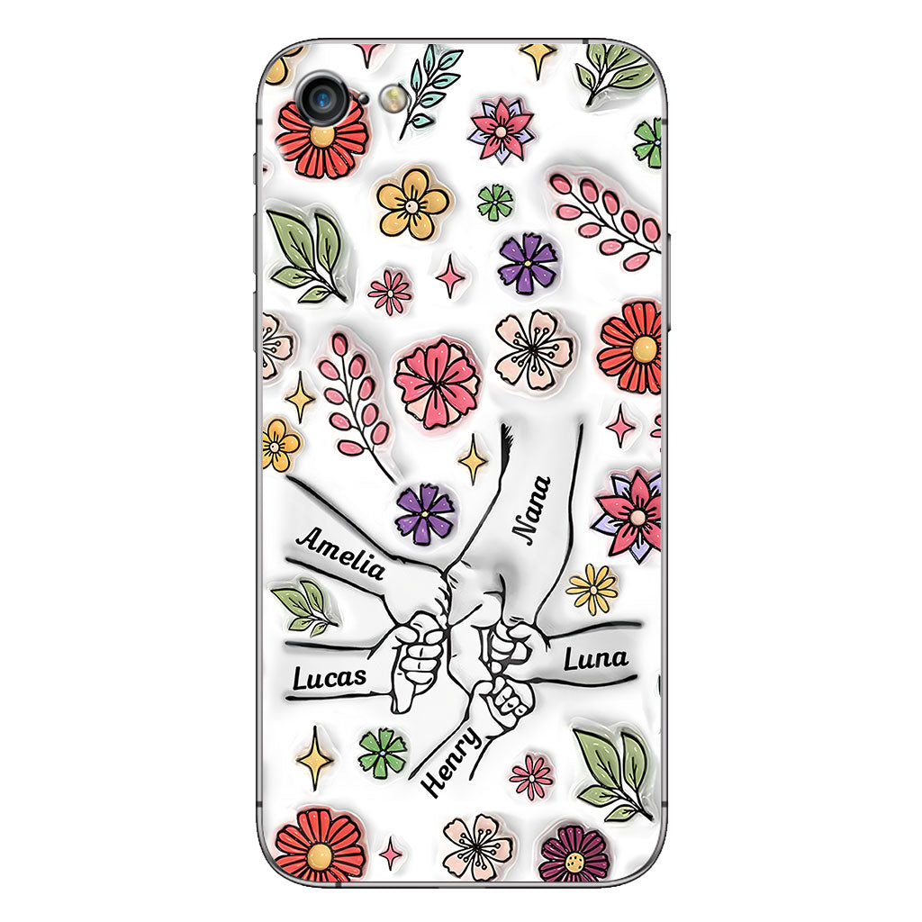 Coque de téléphone personnalisée pour grand-mère avec motif floral printanier et mains qui se tiennent - Mamie et maman