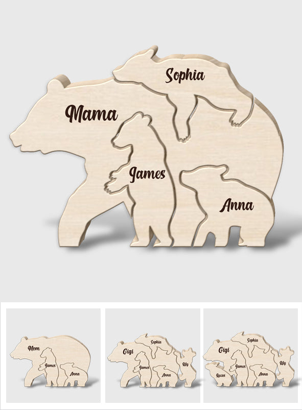 Maman Ours - Puzzle en bois personnalisé en forme de maman