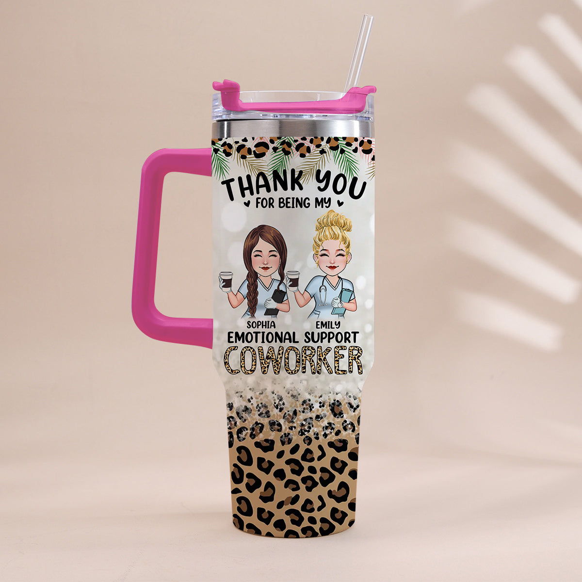 Thank You For Being My Emotional Coworker - Personalized Nurse Tumbler With Handle