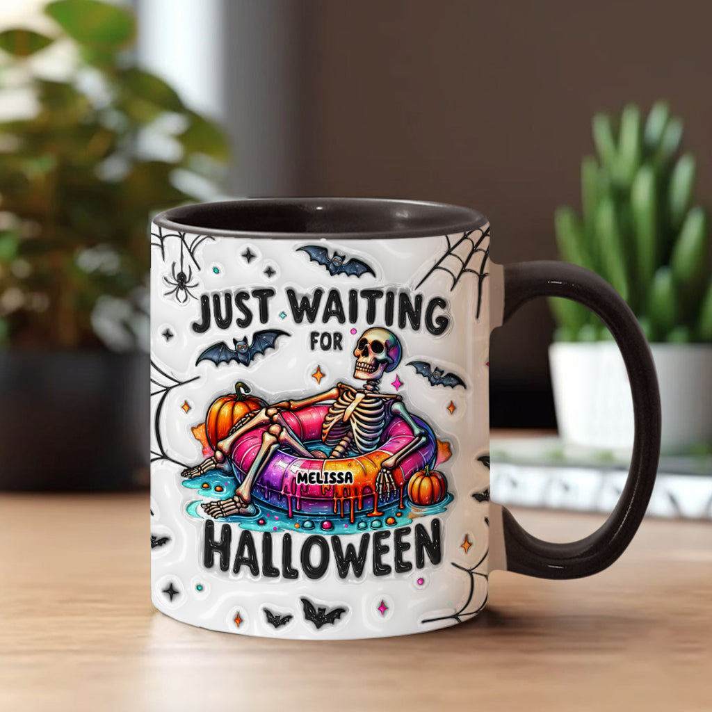 Just Waiting for Halloween - Personalized Skull Accent Mug