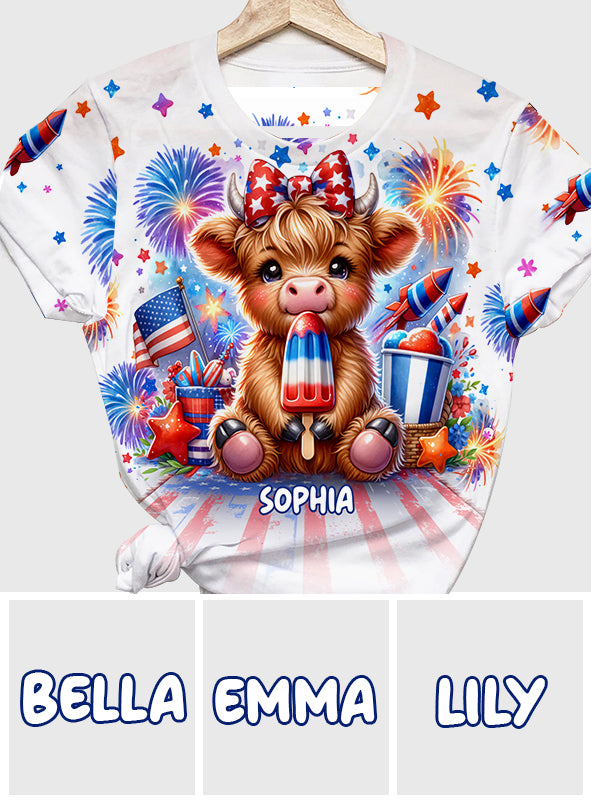4th Of July Highland Cow - Personalized All Over Shirt