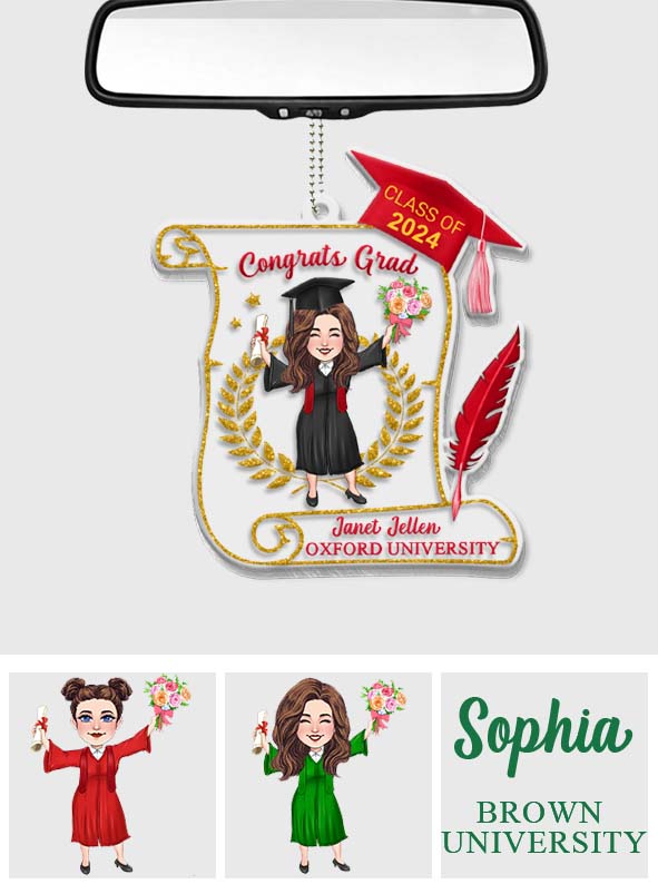 Félicitations aux diplômés ! Ornement de voiture transparent et personnalisé pour la remise des diplômes