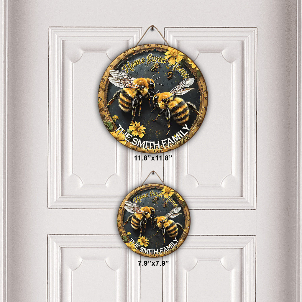 « Home Sweet Home » - Panneau rond en bois personnalisé avec abeille