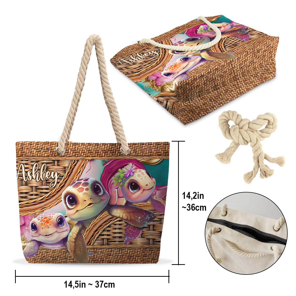 Sac de plage personnalisé en forme de tortue mignonne