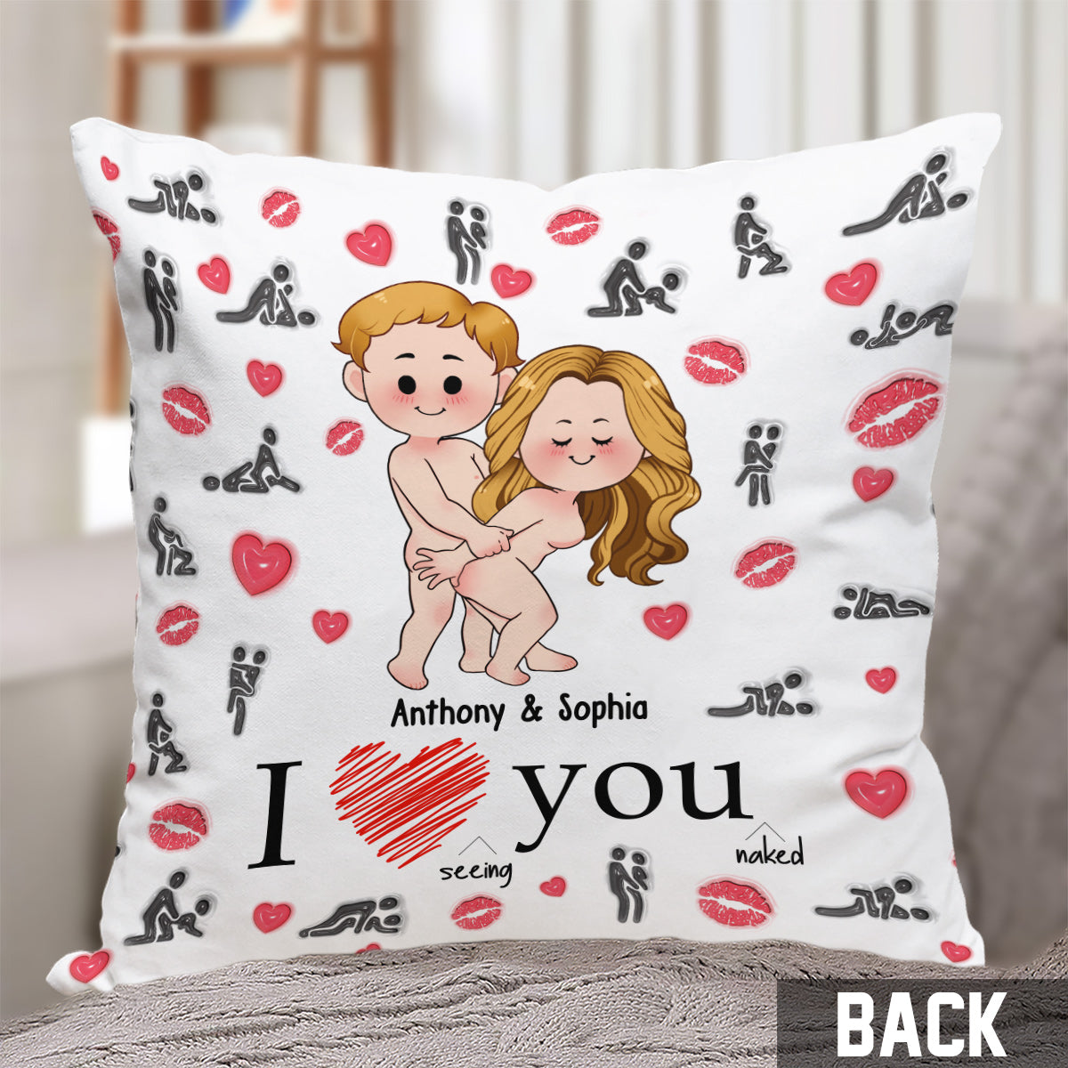 J'adore vous voir coquins - Coussin décoratif personnalisé pour couple