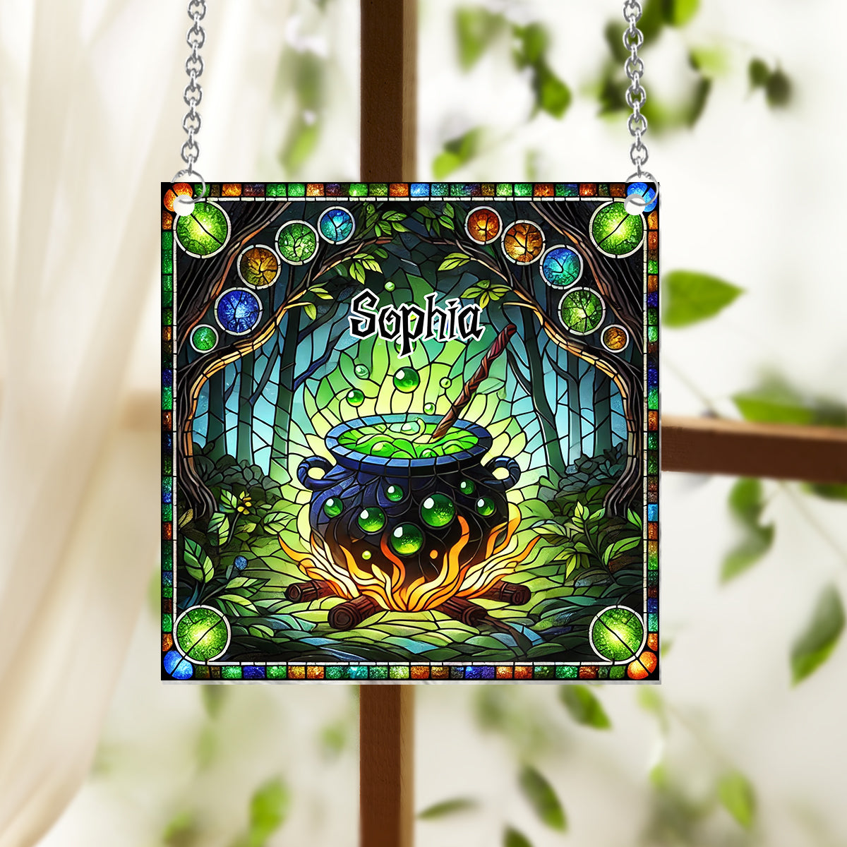 Chaudron de sorcière - Ornement attrape-soleil personnalisé à suspendre à la fenêtre, inspiré des sorcières 