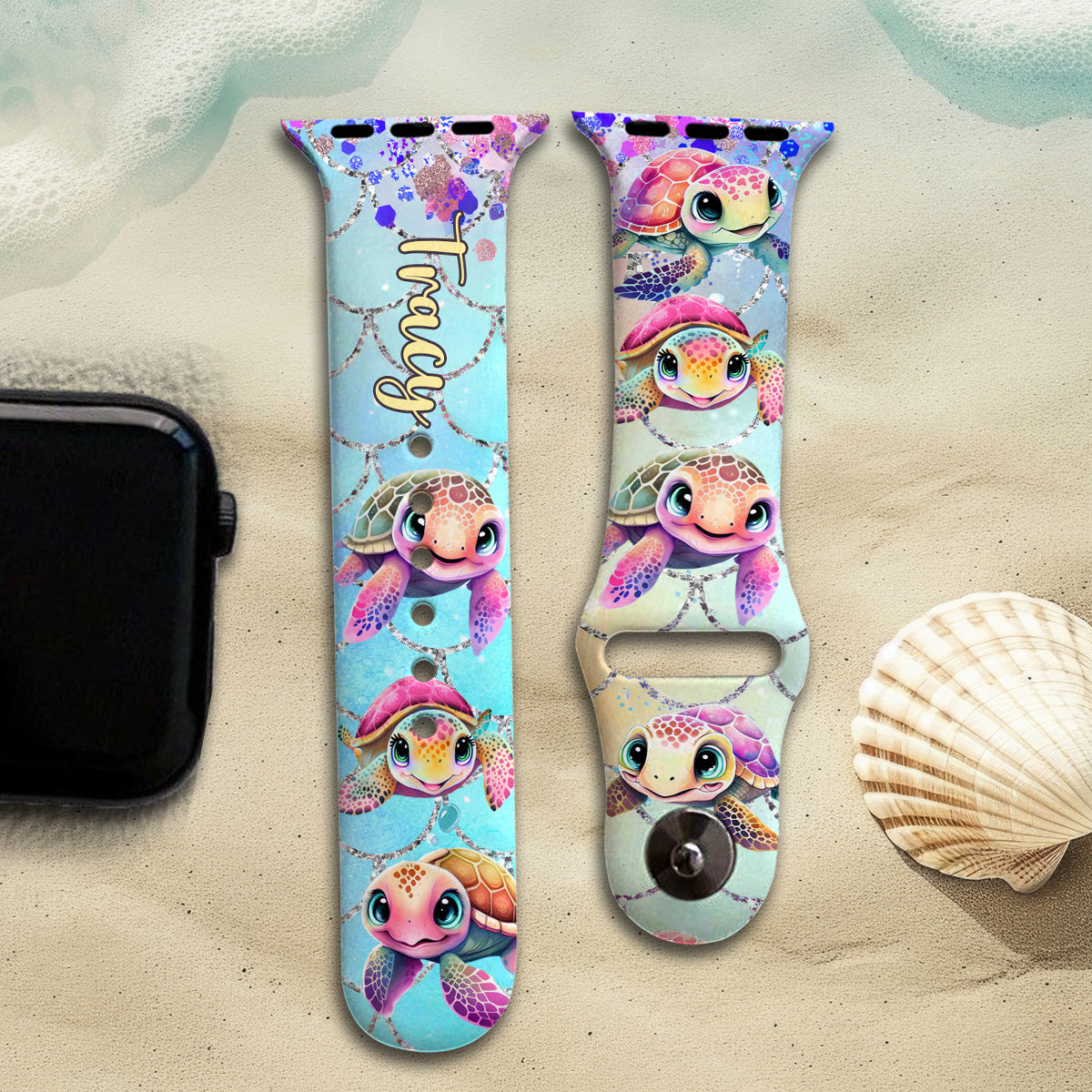 Tortues mignonnes - Bracelet Apple Watch personnalisé en forme de tortue