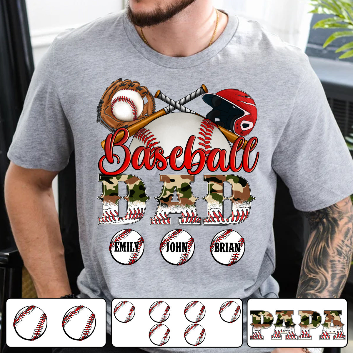 Meilleur papa de joueur de baseball au monde - T-shirt et sweat à capuche camouflage personnalisés - Sweat à capuche