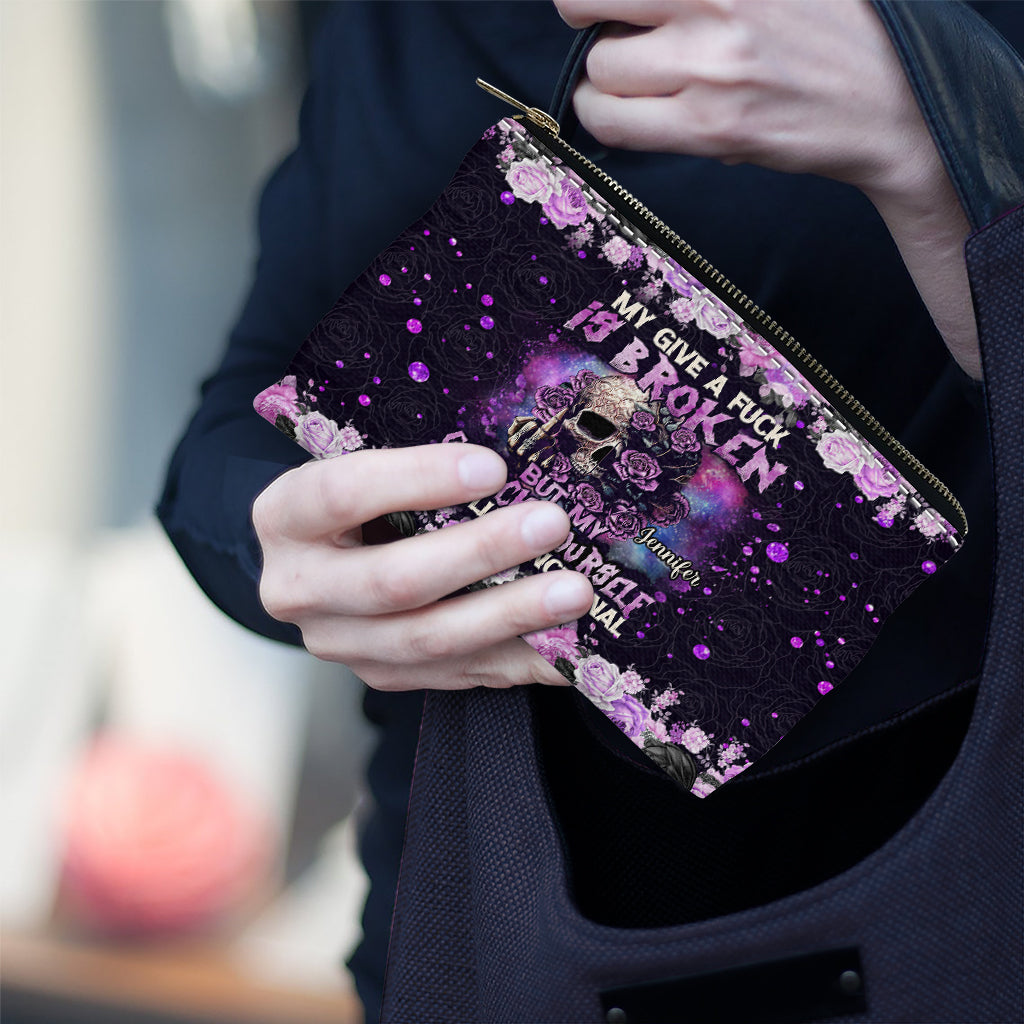 Mon « Je m'en fous » est cassé, mais mon « Va te faire foutre » est parfaitement fonctionnel ! – Pochette personnalisée en forme de crâne