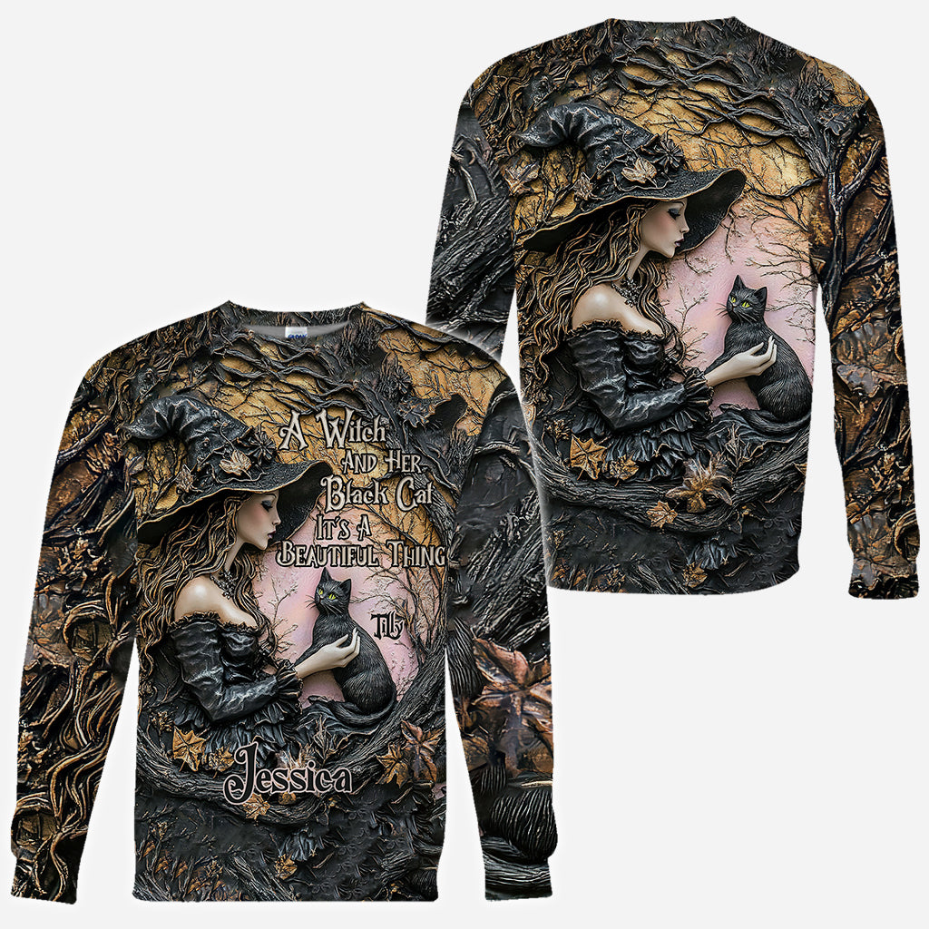 Une sorcière et son chat noir : c'est magnifique ! - T-shirt personnalisé « Sorcière »