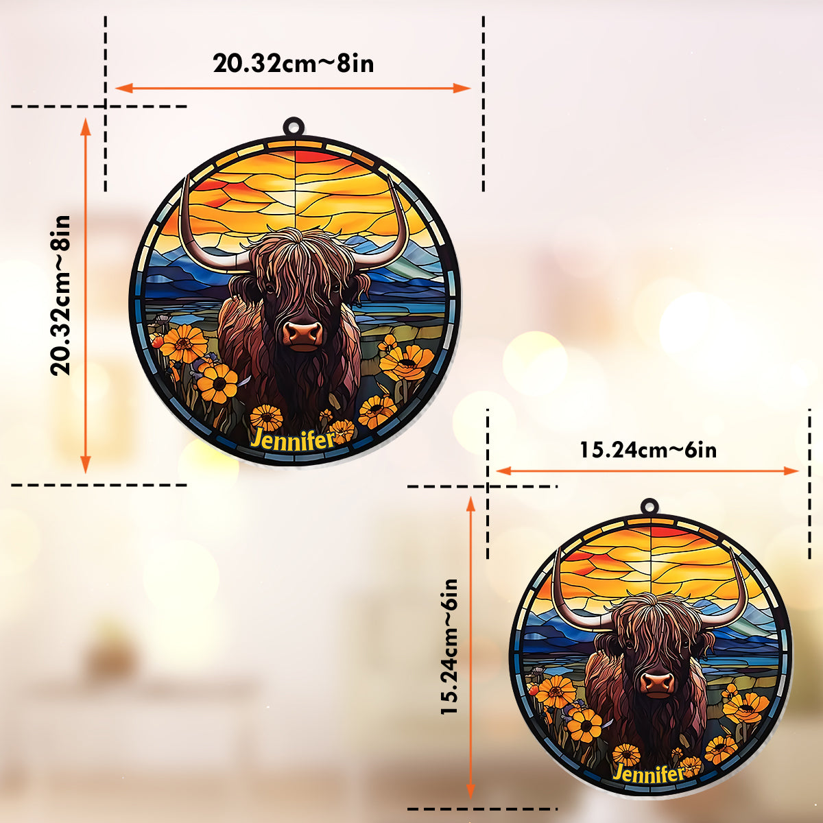 Love Highland Cow - Personalized Window Hanging Suncatcher Ornament