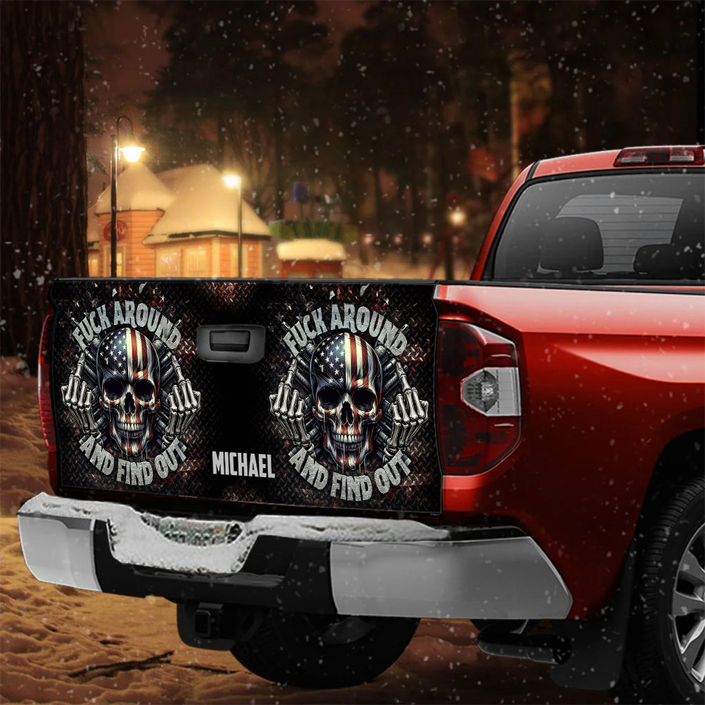 Squelette drapeau américain - Autocollant personnalisé tête de mort pour hayon de camion