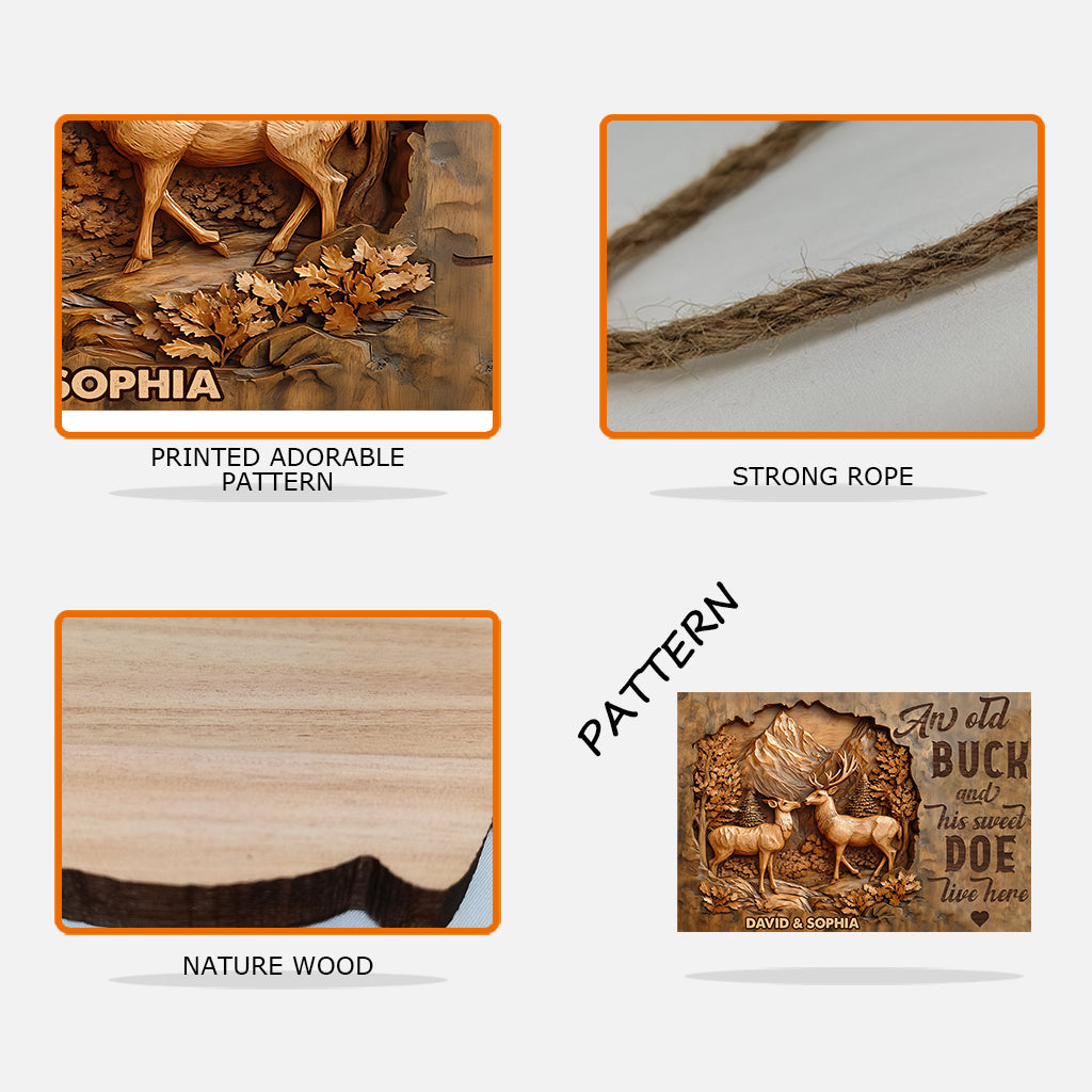 Un vieux cerf et sa douce biche vivent ici - Panneau en bois personnalisé pour couple