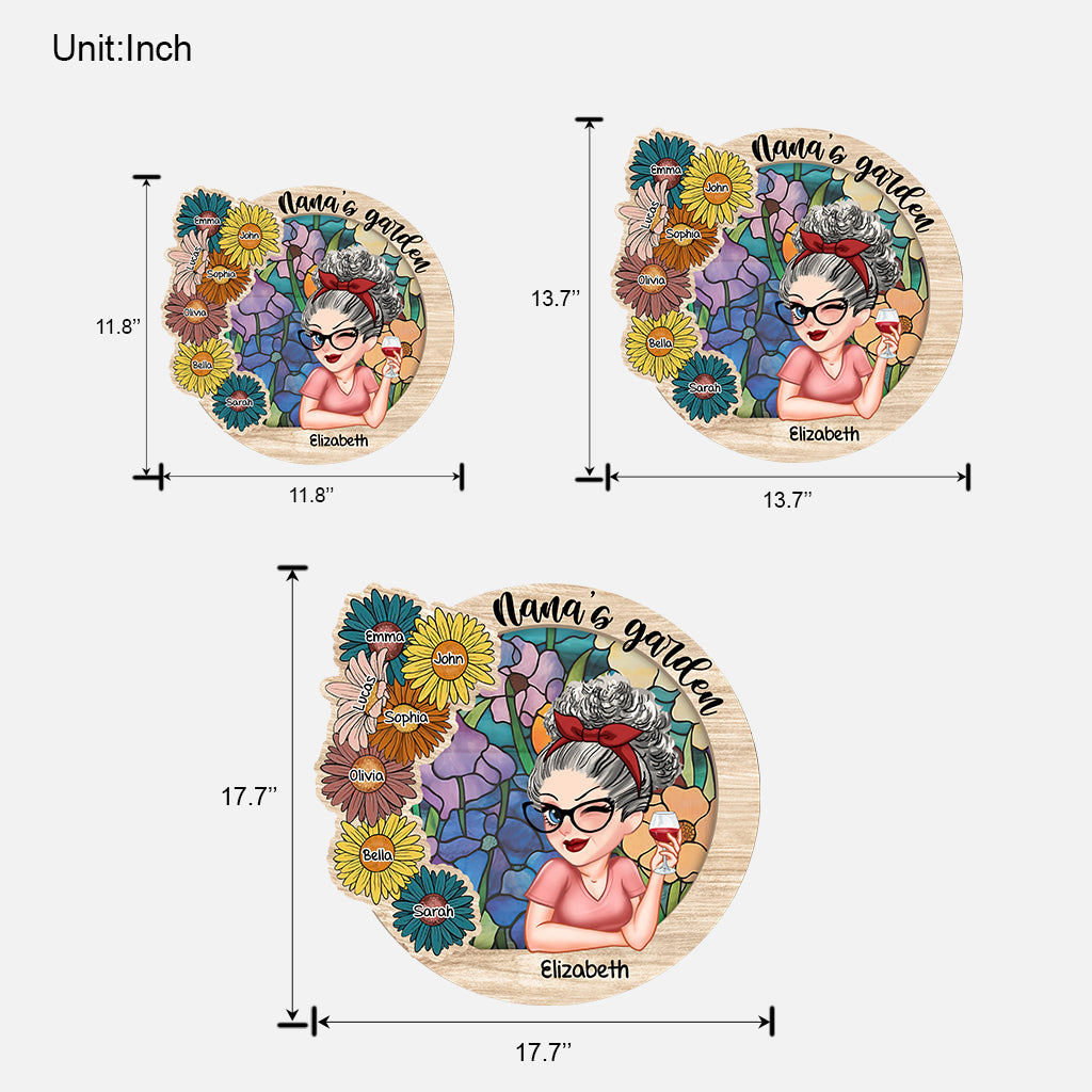 Jardin de grand-mère - Panneau en bois personnalisé en forme de grand-mère