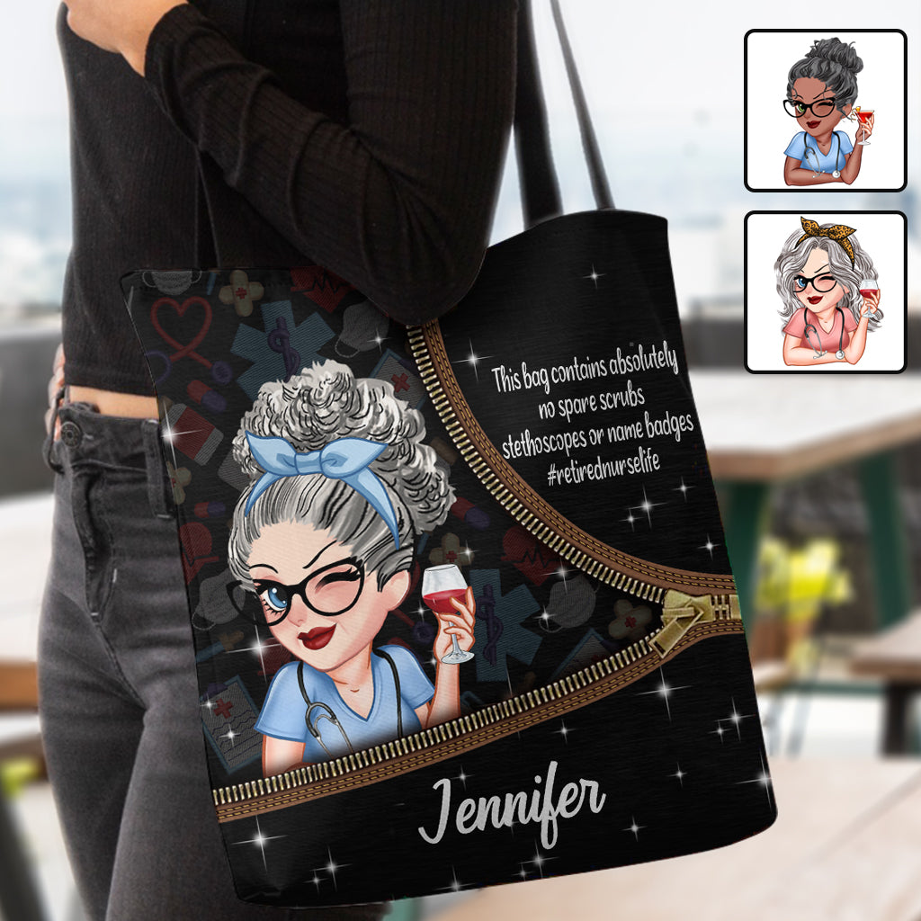 Vie d'infirmière retraitée : ce sac contient un sac fourre-tout personnalisé pour infirmière.