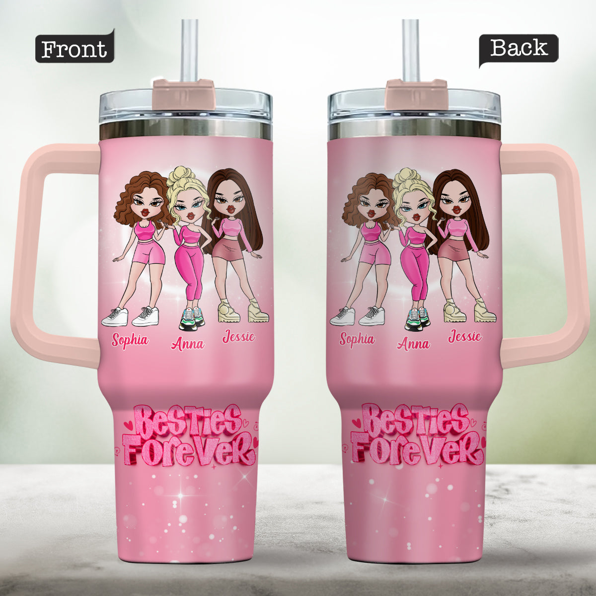 Amies pour toujours - Gobelet isotherme personnalisé avec anse « Meilleures amies »