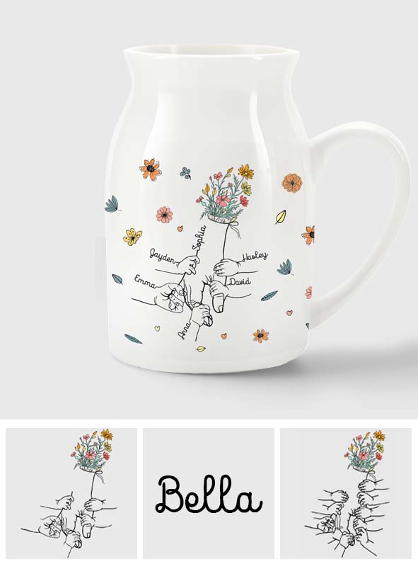 Holding Mom's Hand - Personalized Mother Ceramic Flower Vase