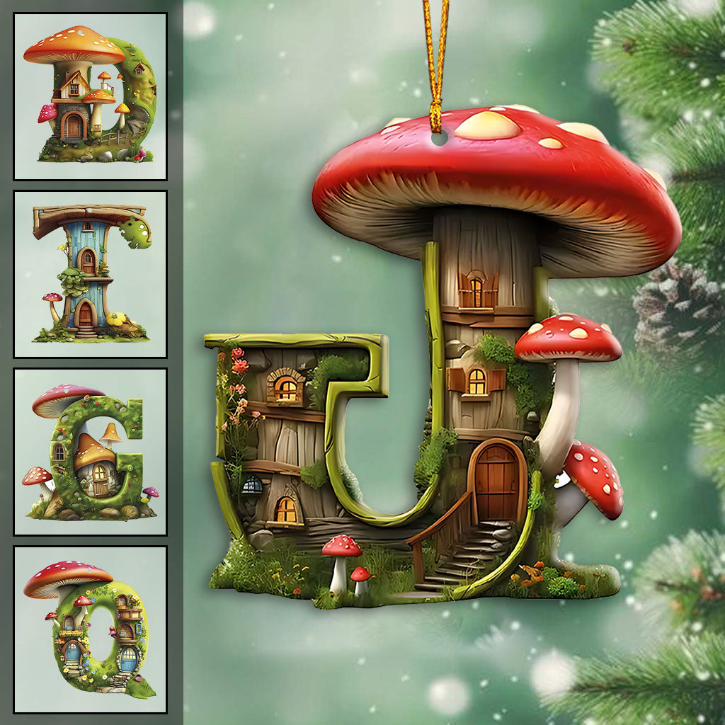Mushroom Letter Ornament - Personalized Mushroom Ornament