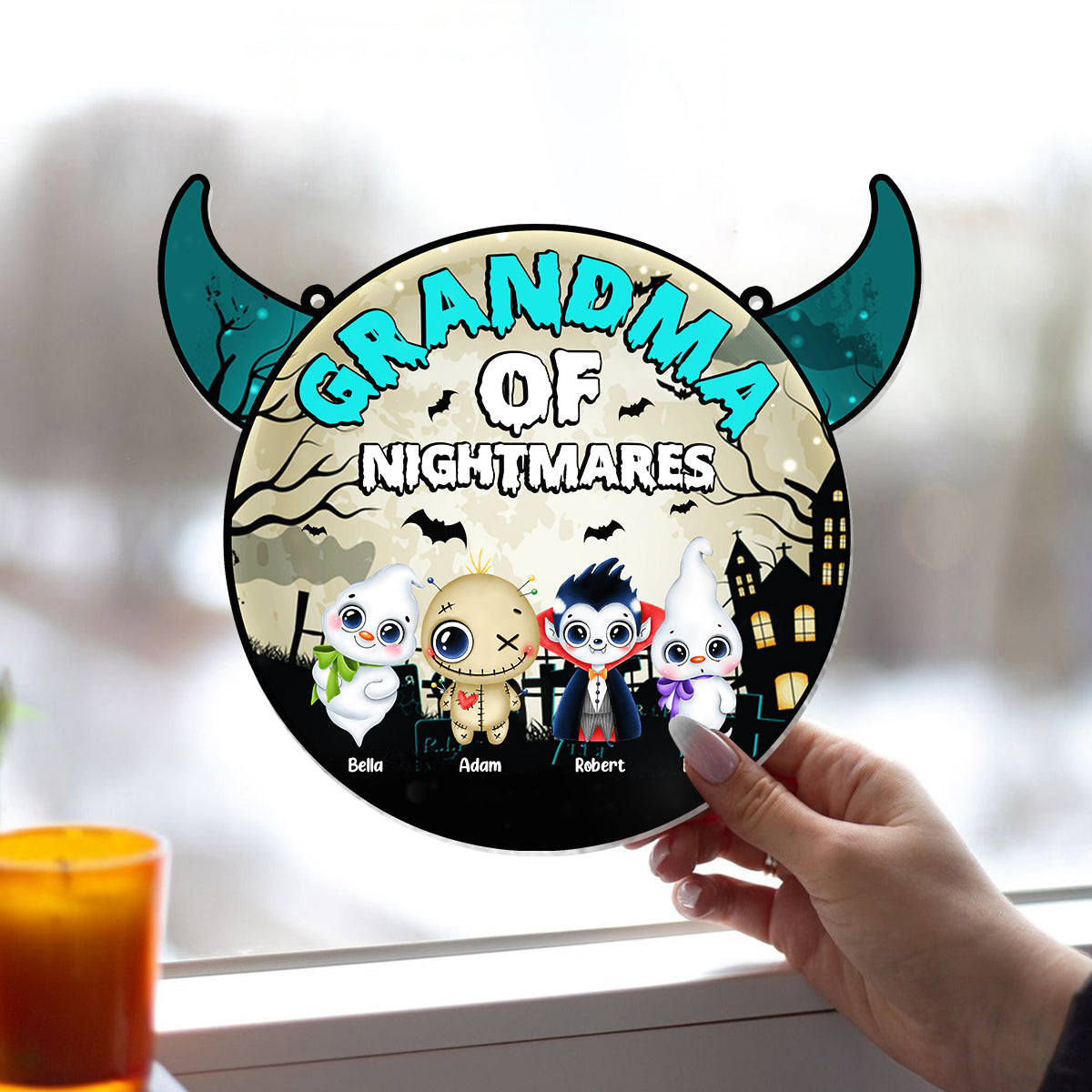 Grand-mère des petits cauchemars - Décoration attrape-soleil personnalisée à suspendre à la fenêtre « Grand-mère » 