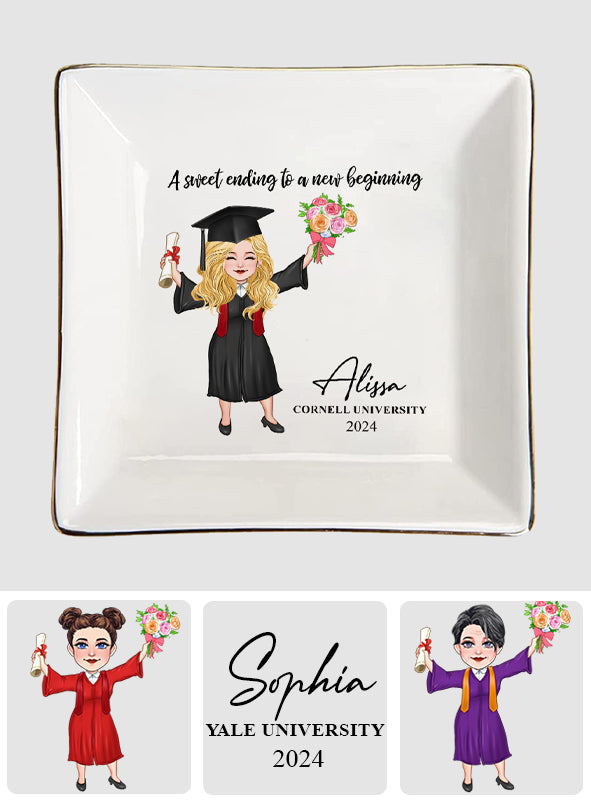 A Sweet Ending To A New Beginning - Personalized Graduation Jewelry Dish