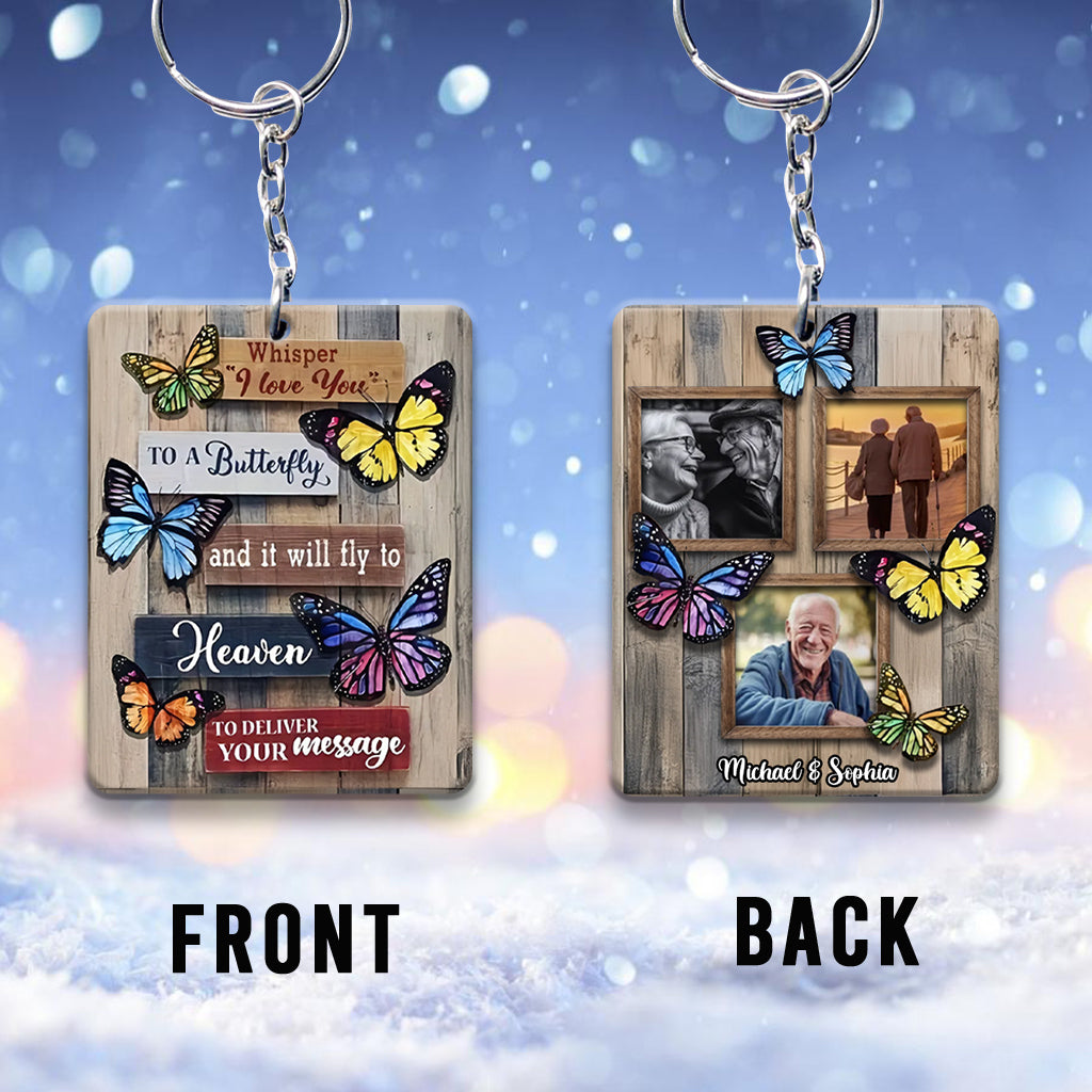 Murmure « Je t'aime » à un papillon - Porte-clés commémoratif personnalisé
