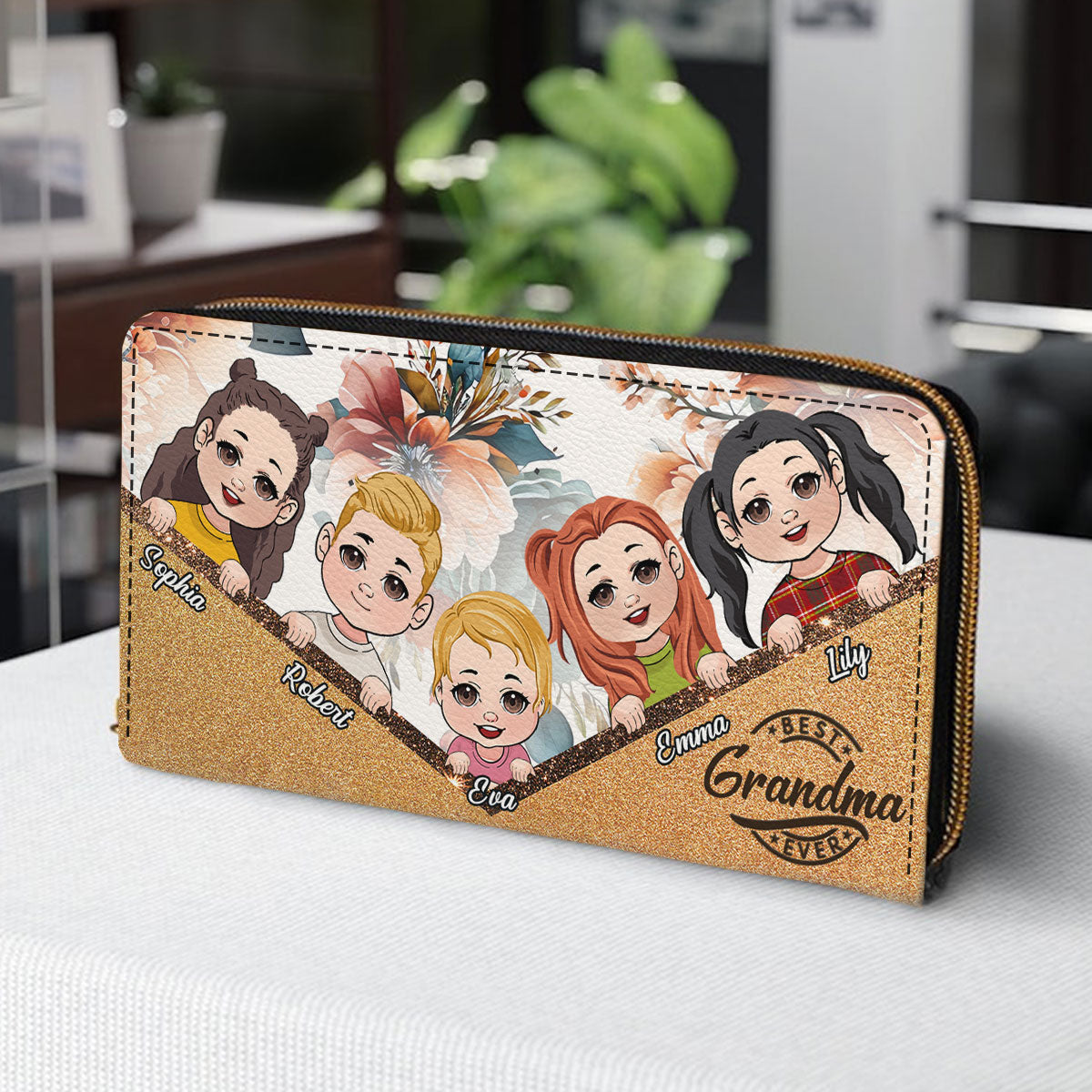 Meilleure grand-mère du monde - Portefeuille long en cuir personnalisé pour grand-mère