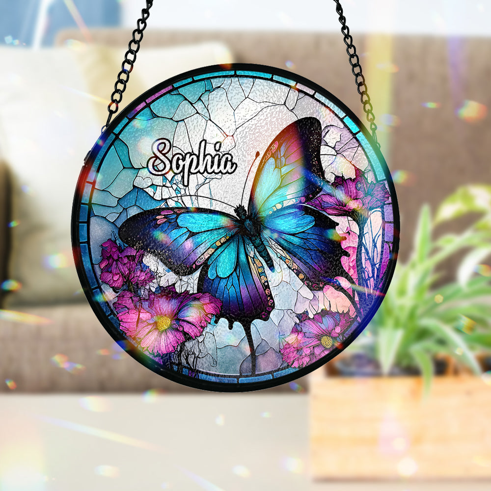 Magnifique papillon - Attrape-soleil papillon personnalisé en vitrail