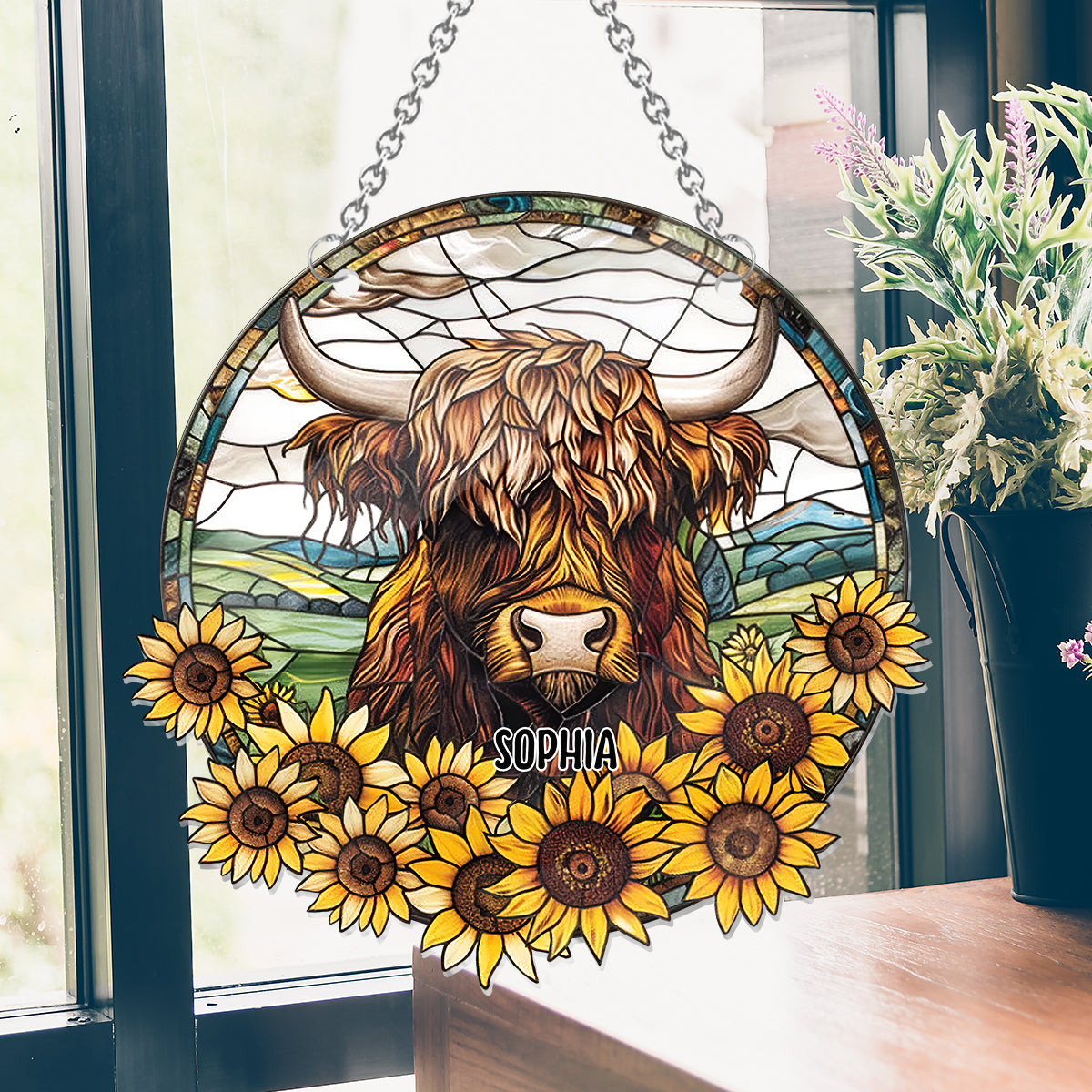 Tournesol « Bébé vache » - Ornement attrape-soleil personnalisé à suspendre à la fenêtre 