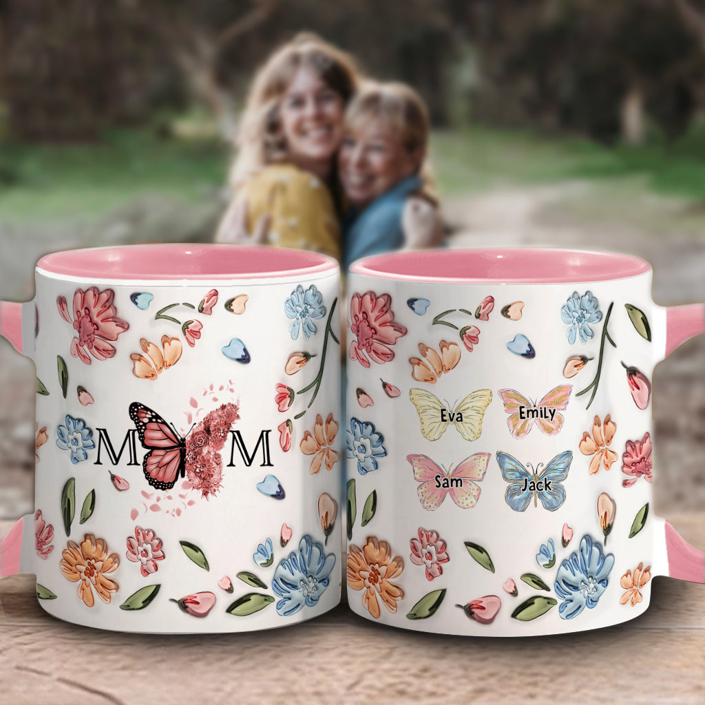 Mug personnalisé « Papillon pastel à fleurs » pour maman