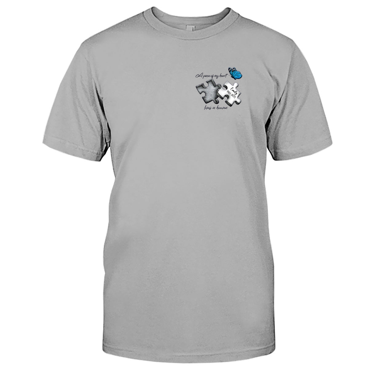 T-shirt brodé commémoratif personnalisé avec motif papillon, libellule et plume céleste