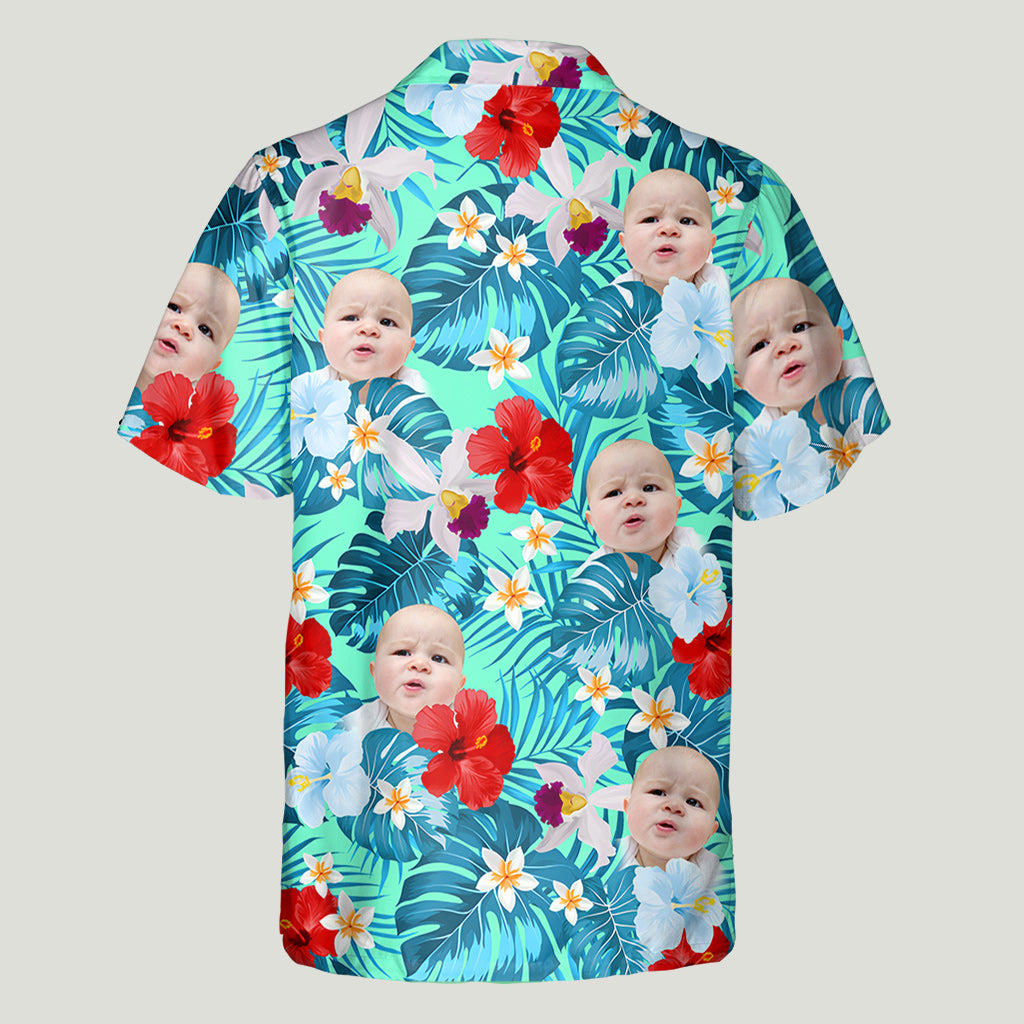 Chemise hawaïenne personnalisée pour papa, oncle ou toute autre personne - Style tropical avec photo du visage - T-shirt hawaïen personnalisé pour père