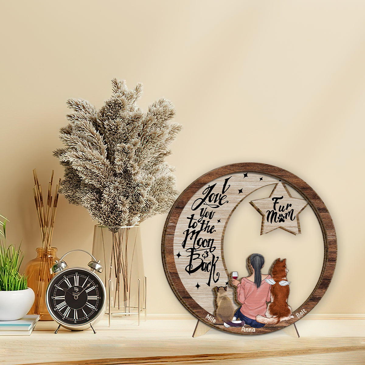 Tu me manques, je sais que je t'aime jusqu'à la lune et retour - Plaque en bois personnalisée pour chien (2 couches)