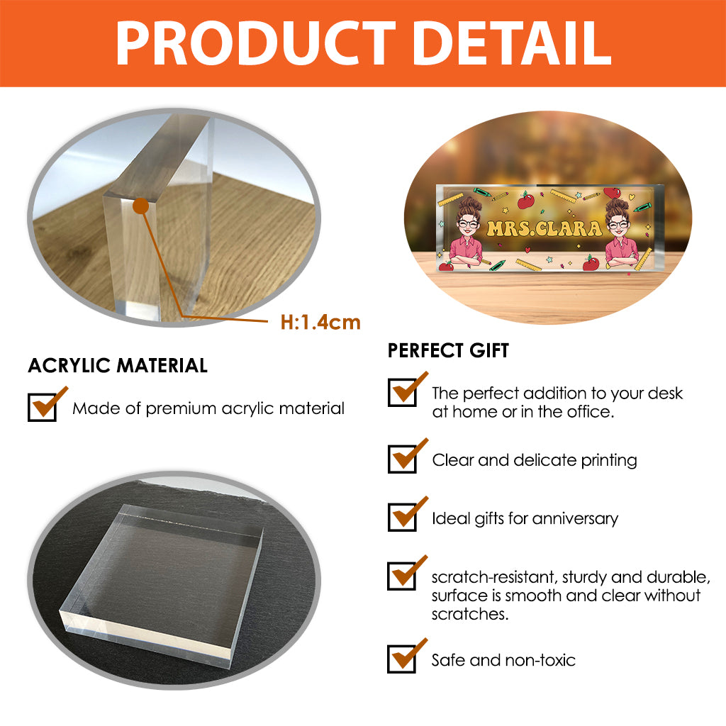 Plaque nominative personnalisée pour bureau d'enseignant - Plaque acrylique personnalisée en forme sur mesure