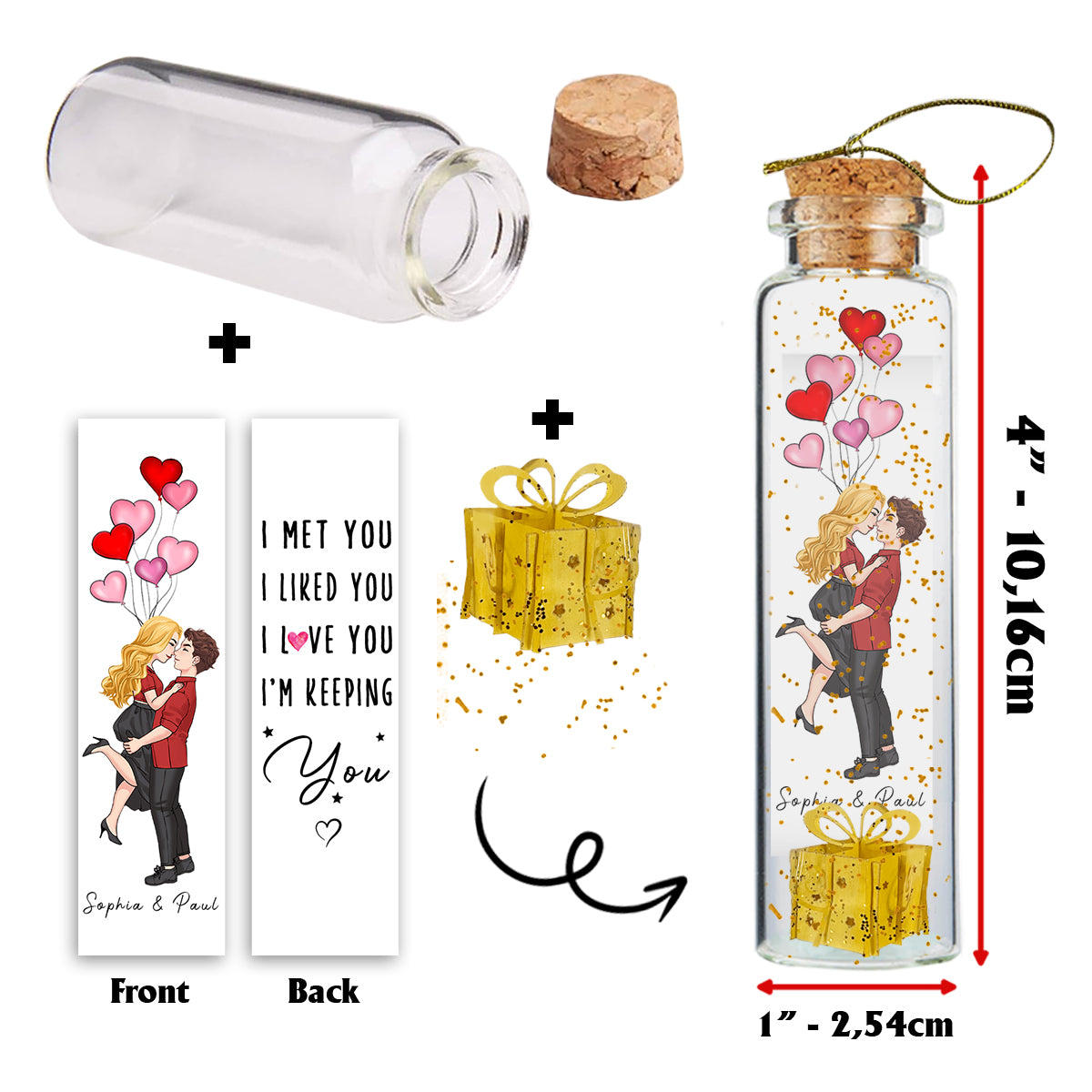 Je t'ai rencontré(e), je t'ai aimé(e), je t'aime, je te garde - Ornement de mini-bouteille personnalisé pour couple