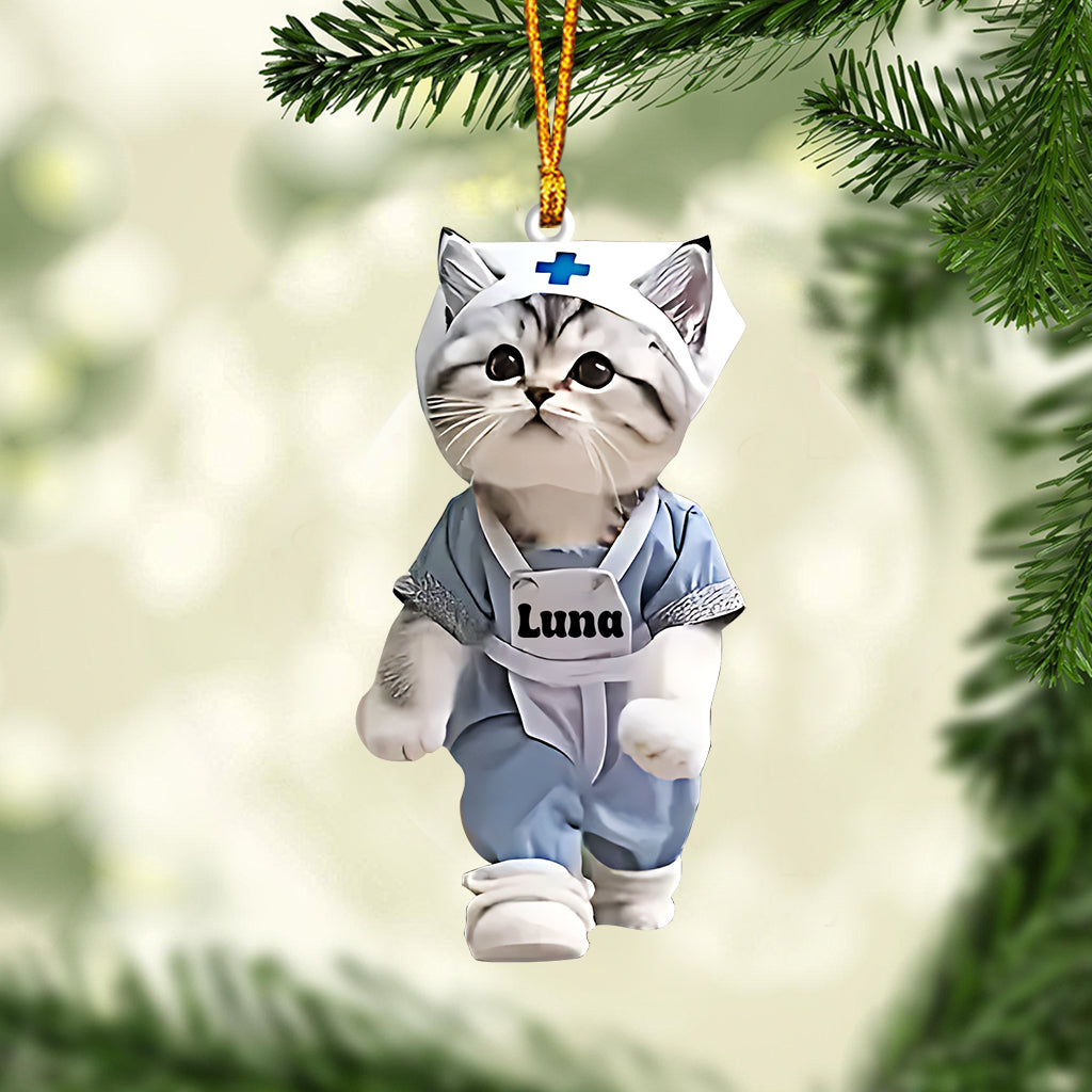Cute Cat Nurse - Personalized Nurse Ornament