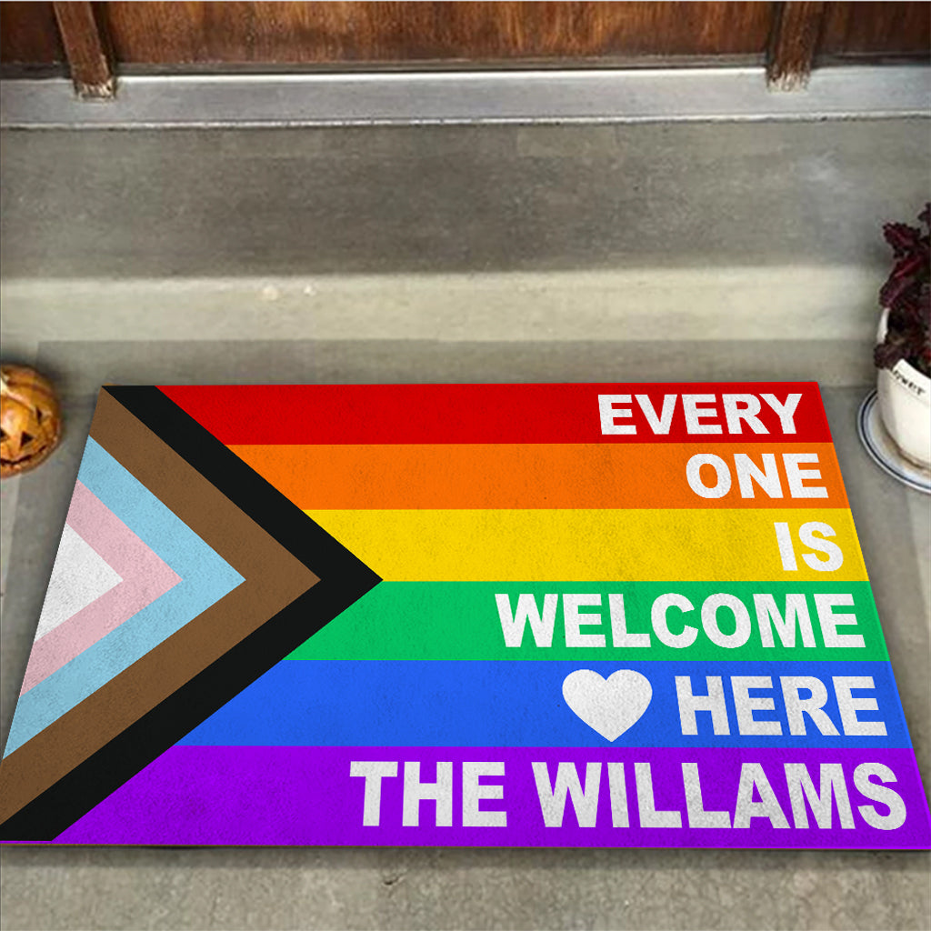 Everyone is Welcome Here - Personalized LGBT Support Doormat