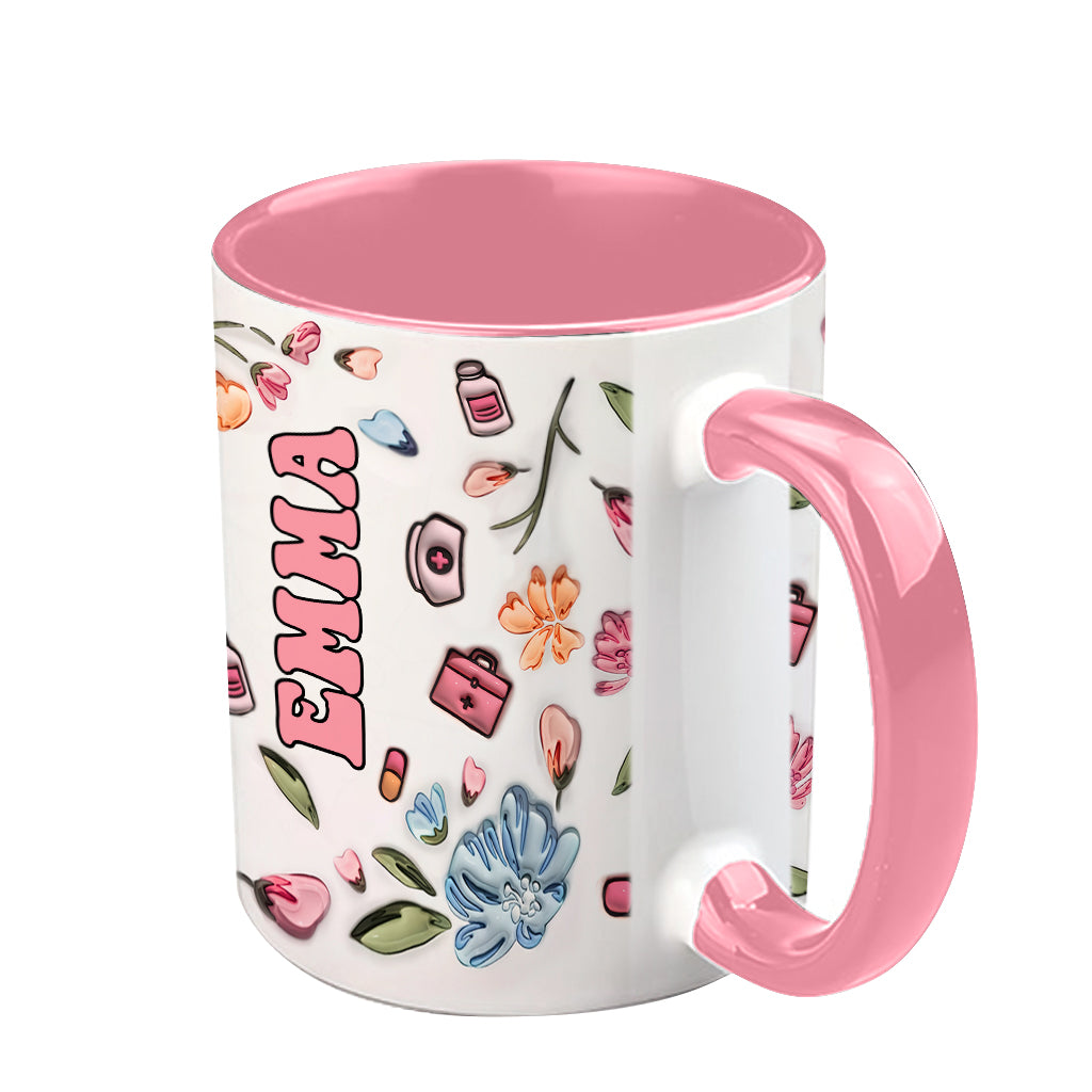 Mug gonflable personnalisé « Nurse Life » rose pastel à motifs floraux - Mug infirmière