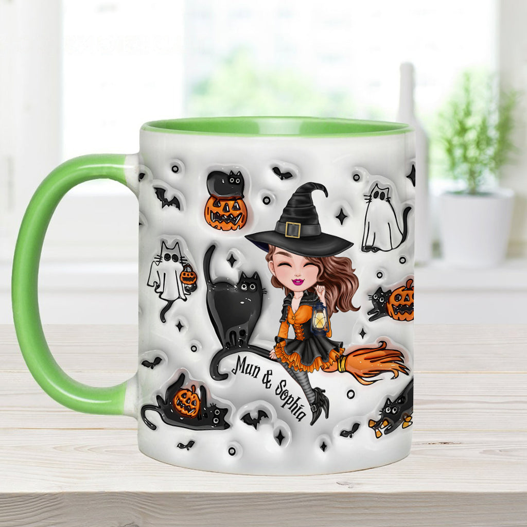 Cute Witch Halloween Ghost Boo Cat - Personalized Witch Accent Mug